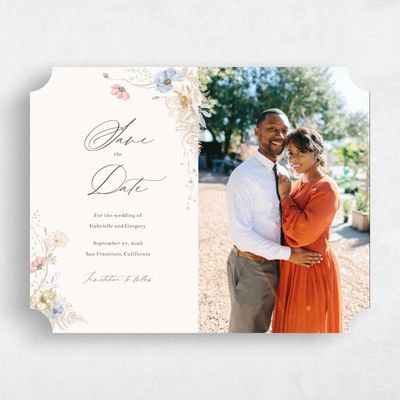 Beige Ticket Wedding Save the Date - Almada Photo