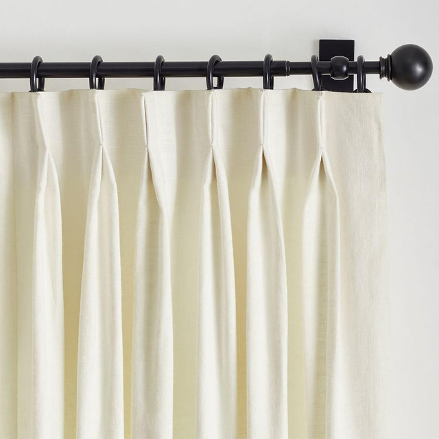 Emery Linen Pinch Pleat Blackout Curtain, Parchment, 50" W x 84" L