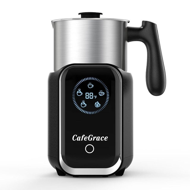 CafeGrace 5-in-1 Milk Frother and Steamer, 21 oz Split Milk Frother, Removable Automatic Milk Frother and Steamer Dishwasher Safe, for Latte, Cappuccino, Hot and Cold Milk Froth, Chocolate Milk