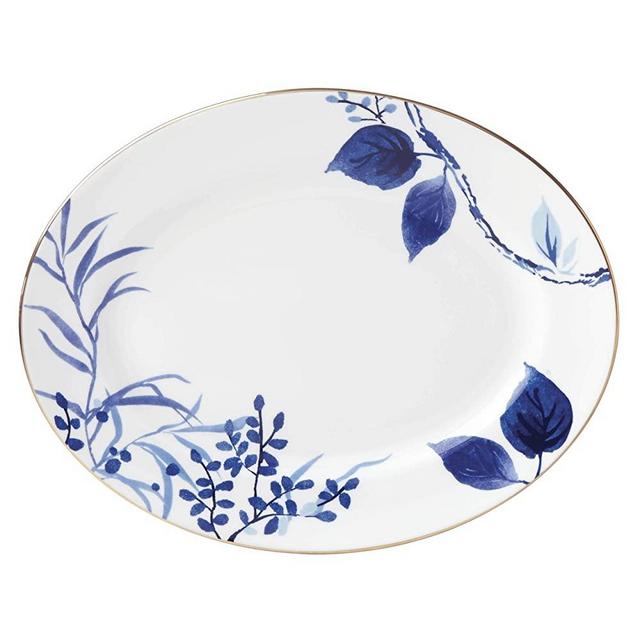 KATE SPADE Birch Way Indigo Serving Platter, 2.55 LB, White