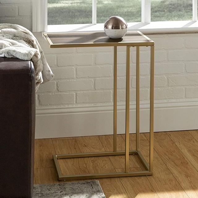 WE Furniture Modern Side End Accent C Table Living Room, 20 Inch, Walnut Brown, Gold