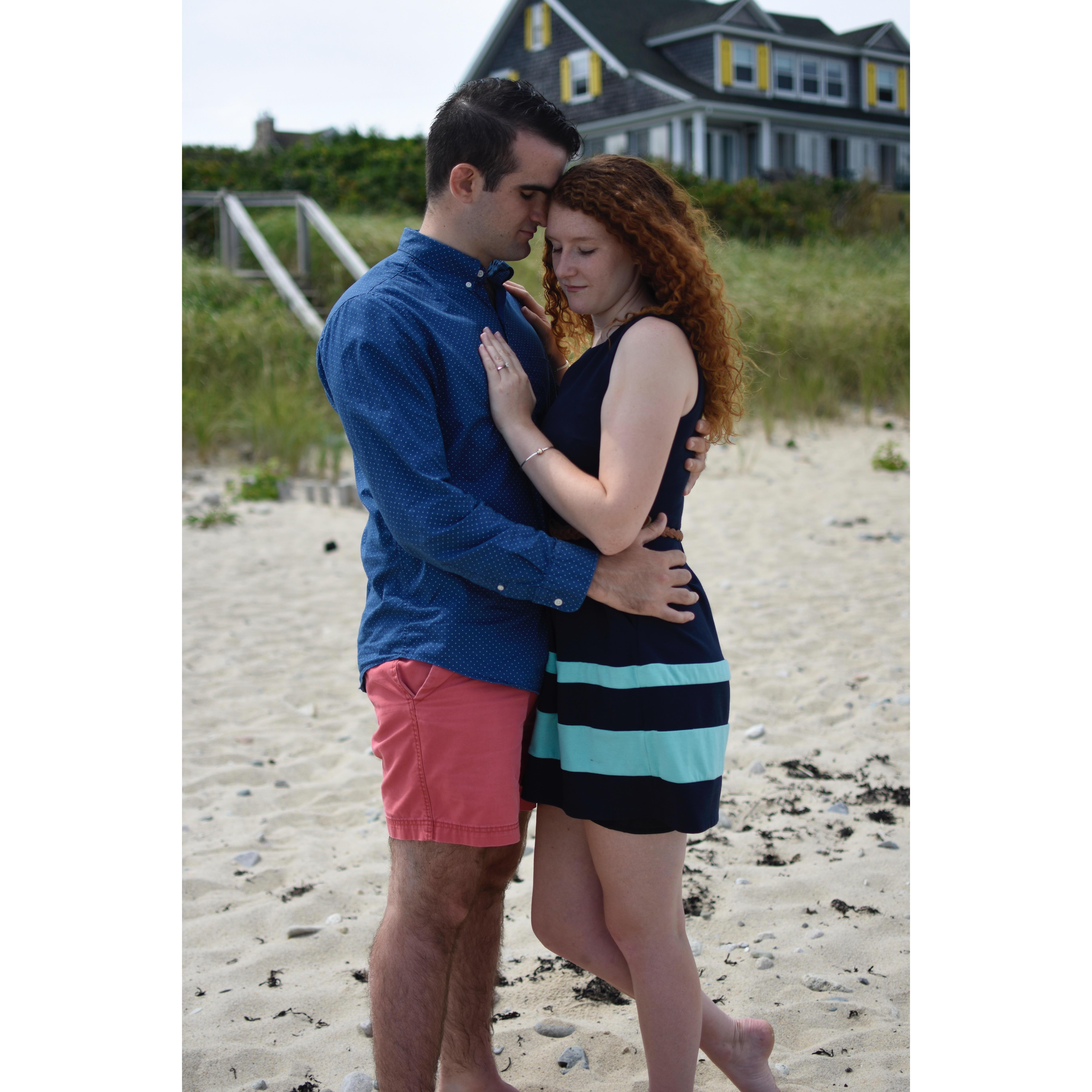 Engagement photos on Sagamore Beach
