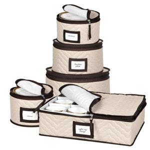 China Storage Containers 5-Piece Set Moving Boxes for Dinnerware, Glasses, Plates, Mugs and Saucers Sturdy Quilted Microfiber Dish Organizer with Dividers for Seasonal Storage - Holds Set of 12