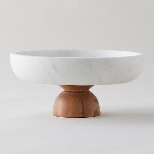 Marble + Acacia Wood Footed Serving Bowl