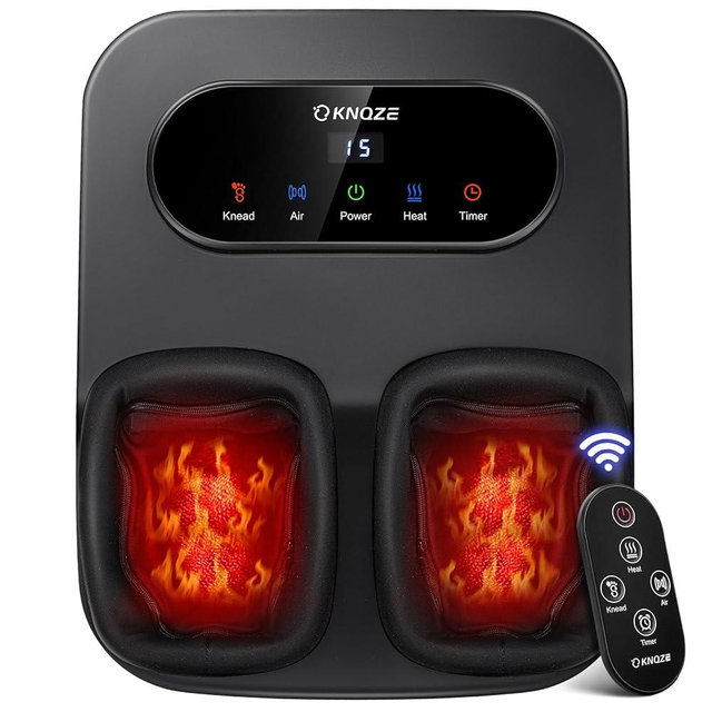 KNQZE Foot Massager with Heat and Remote, Shiatsu Deep Kneading Feet Massager for Plantar Fasciitis & Neuropathy, Foot Warmer, Gifts for Mom Women Men Dad, Fits Up to Men Size 12(Black)