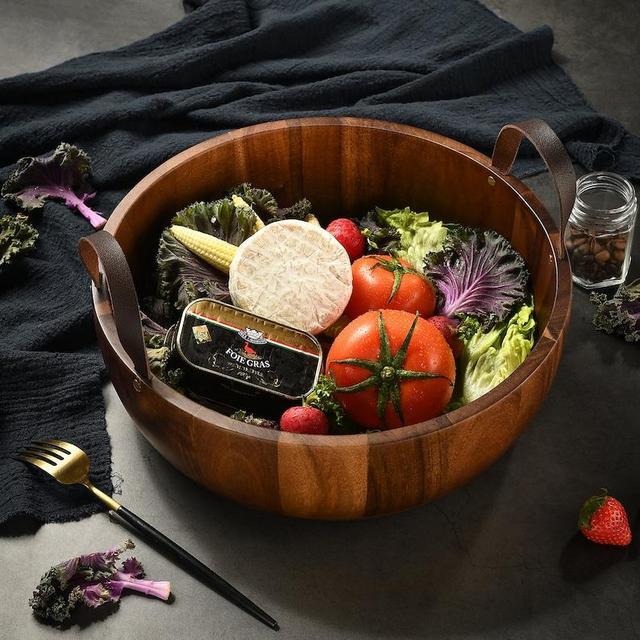 Large Wooden Salad Bowl, 12" Acacia Wood Bowl, Mid Century Modern Wooden Bowl for Salads or Fruits, Eco Friendly Housewarming Gift