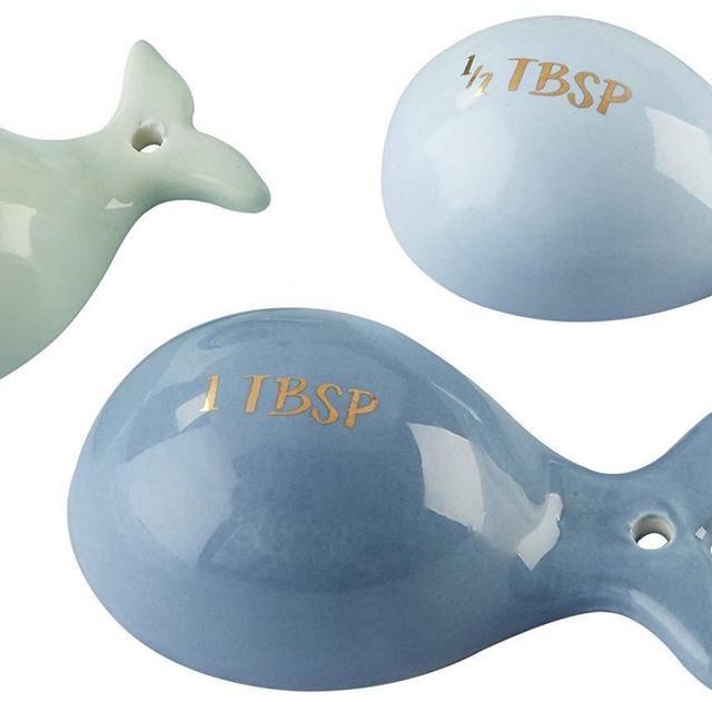 Kate Aspen 23159NA Ceramic Whale Shaped Set | Tablespoon, Half Tablespoon & Teaspoon Measuring Spoons One Size Blue and Gold