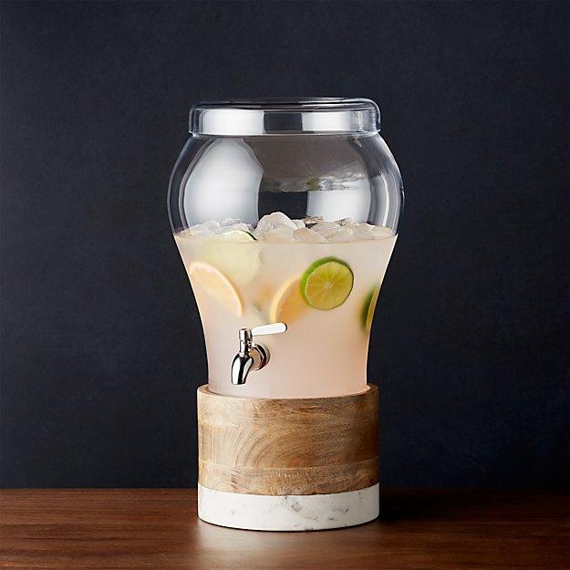 Elsey 3 Gallon Drink Dispenser with Wood and Marble Drink Dispenser Stand