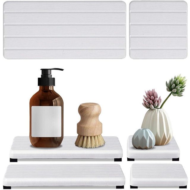 4PCS Stone Drying Tray for Bathroom Sink and Kitchen Counter, Fast Drying Diatomite Stone Sink Tray, Stone Soap Tray, Diatomaceous Coaster, Vanity Tray, Water Absorbing Stone Tray for Sink