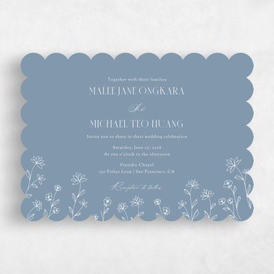 Blue Scalloped Wedding Invitation - Durham Landscape