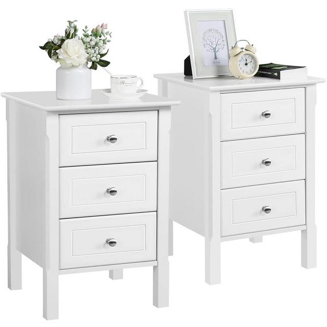 Yaheetech Nightstand Set of 2,Wooden 3-Drawer Bedside Table with Solid Wood Legs, Bedside Cabinet Cupboard Storage Organizer for Bedroom Home Office Small Space, Easy Assembly, White
