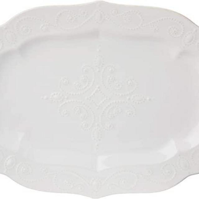 LENOX French Perle Carved Turkey Platter, White, 6.39