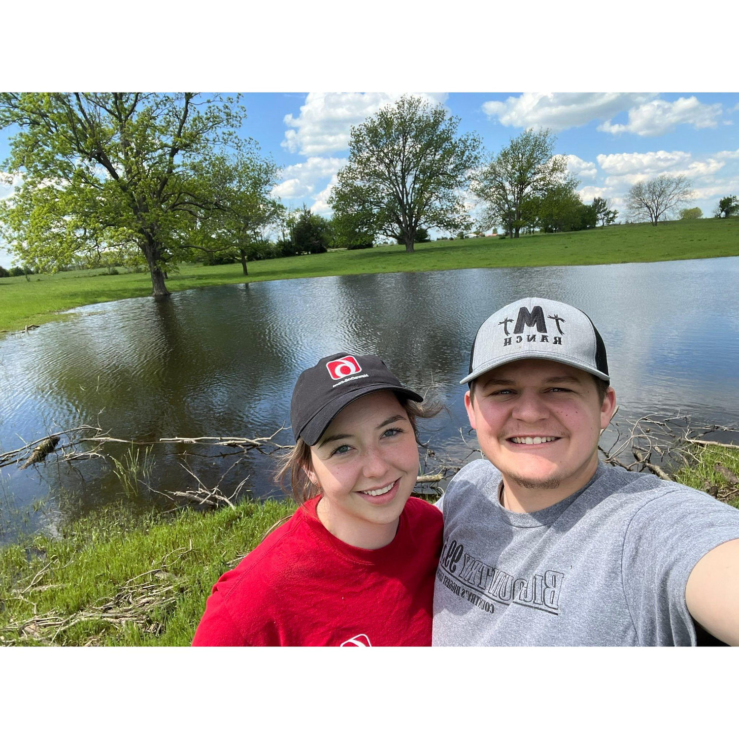 In front of our new pond!