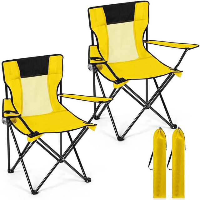 Shellwei 2 PCS Folding Camping Chair with Cupholder and Carry Bag Regular Size Colorful Breathable Portable Lightweight Lawn Chair with Side Pocket for Fishing Hiking Beach Outdoor Activity
