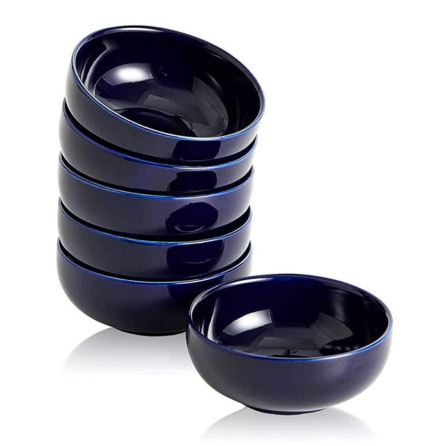 Swuut Ceramic Pinch Bowls,4oz Mini Bowls Set,Dipping Soy Sauce Dish Bowls,Set of 6 (Navy)