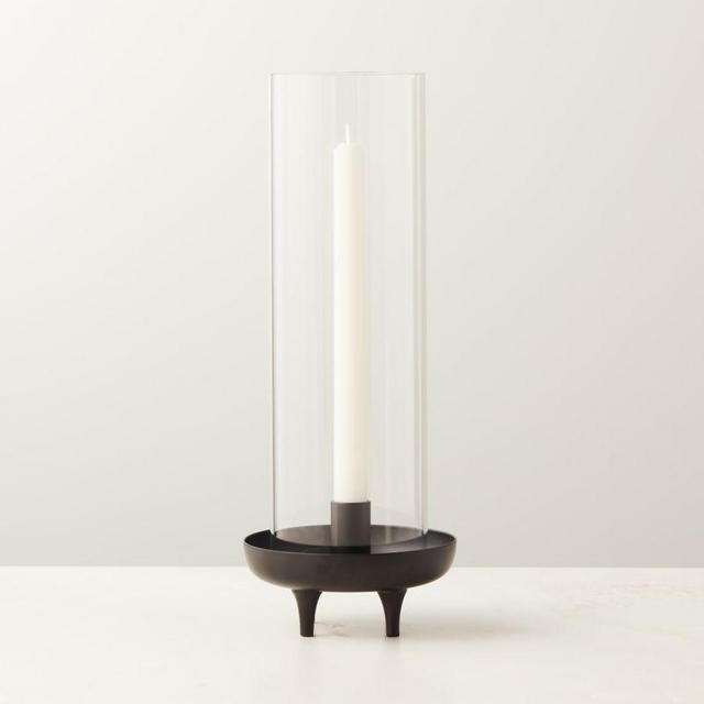 Vetro Matte Black Stainless Steel and Glass Hurricane Candle Holder
