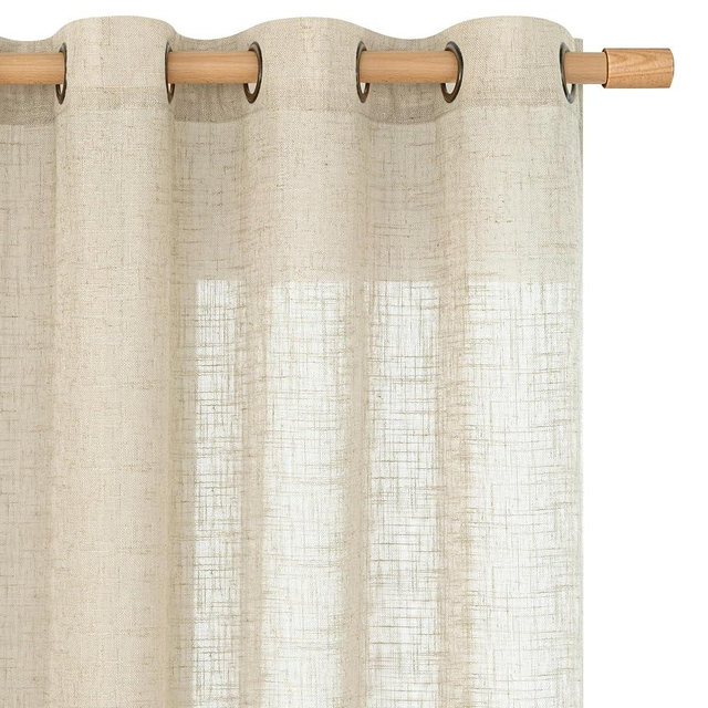 LAMIT Linen Sheer Curtains 95 inch for Living Room, Soft Thick Light Filtering Boho Window Textured Neutral Drapes with Bronze Grommet for Bedroom Farmhouse, 2 Panels, 52 x 95 Inch, Linen