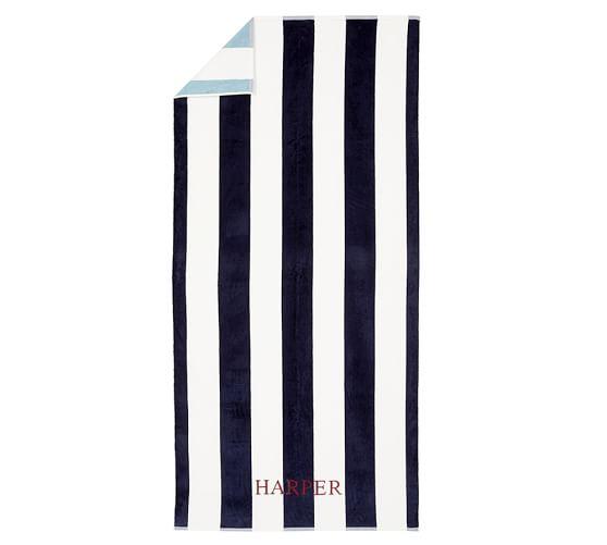 Reversible Awning Stripe Pool Towel, 32 x 64", Navy/Seabreeze