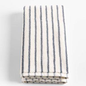 Cotton Hand Towel - Pampas Ivory and Evening Blue Stripe | Crate & Barrel