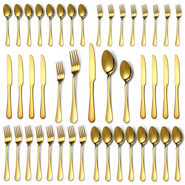 Lazycorner 40 Pcs Gold Silverware Set for 8, Food Grade Stainless Steel Flatware Set Include Fork/Knife/Spoon, Mirror Polished Eating Utensils Sets, Reusable Silverwear Cutlery Set, Dishwasher Safe
