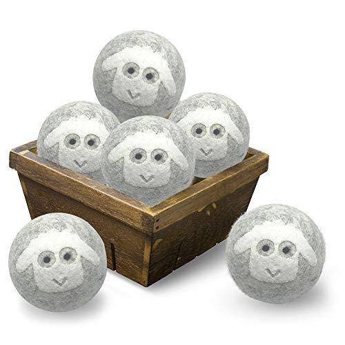 Wool Dryer Balls 3" XL 100% New Zealand Wool Organic Reusable Natural Fabric Softener Hypoallergenic Baby Safe and Unscented Chemical Free to Reduce Wrinkles & Static Cling, Shorten Drying Time -6Pack