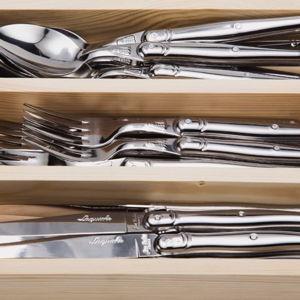 Jean Dubost Laguiole 24-Piece Everyday Flatware Set, Stainless Steel Handles - Rust-Resistant Stainless Steel - Includes Wooden Tray - Made in France