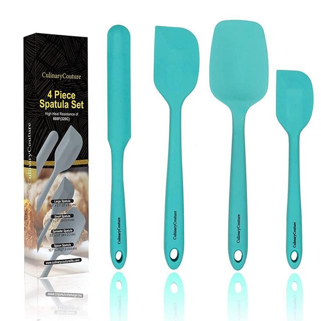 Aqua Sky Silicone Spatula Set – Non Stick High Heat Resistant Kitchen Utensils – 608F – Steel Core – Spreader, Scraper, Spoonula Spatulas – 4 Piece Utensil Set - Gift Box and Bonus Recipe Ebook!