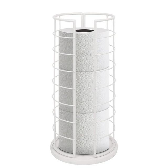 NearMoon Toilet Paper Organizer Stand, Free Standing 3 Rolls Tissue Storage, Metal Bathroom Accessory, Rustproof Toilet Roll Holder for Kitchen Countertop Inside Cabinet Shelf(Marble Base, White)