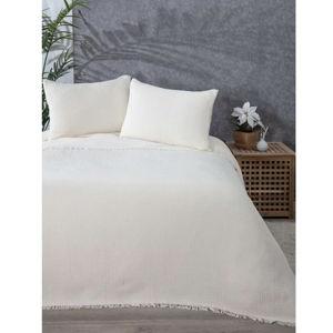 Sussexhome Muslin Blanket 4 Layers, Soft Bedspread, 100% Cotton Muslin Bed Cover, Reversible Coverlet, Green, 91x95 inches, King Size, Ivory