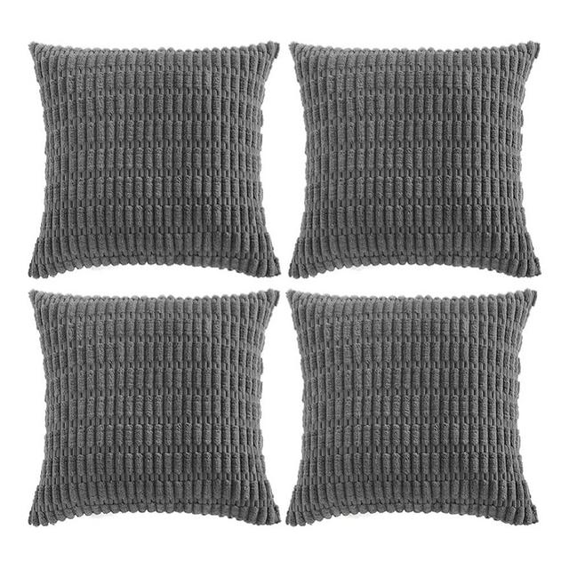 Fancy Homi 4 Packs Dark Grey Decorative Throw Pillow Covers 18x18 Inch for Living Room Couch Bed, Rustic Modern Farmhouse Boho Home Decor, Soft Plush Corduroy Cute Accent Square Cushion Case 45x45 cm