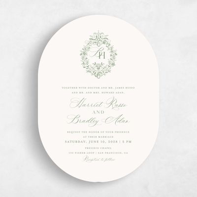 Green Oval Wedding Invitation - Lockwood Portrait