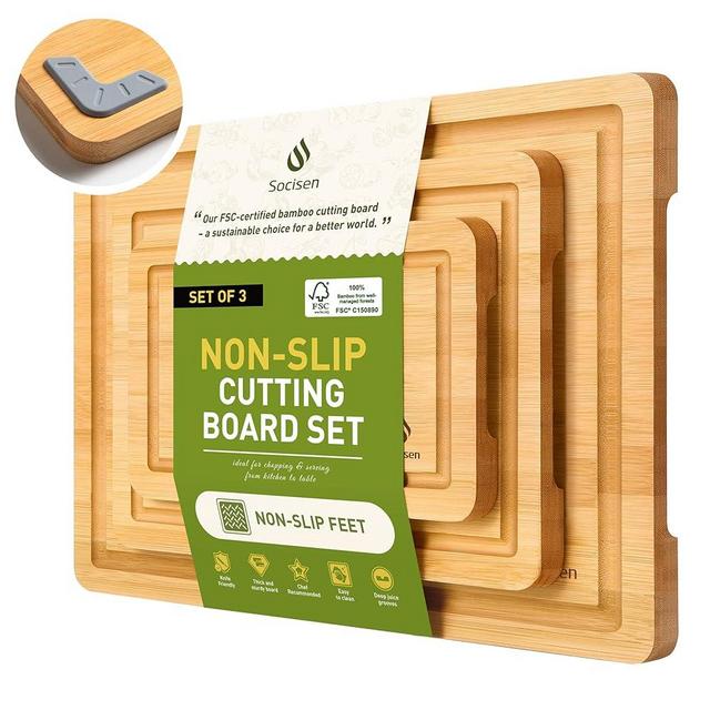 Bamboo Cutting Board Set Non Slip Feet Over Sink Kitchen Gadgets Seller 2024 First Apartment Essentials New Home Must Haves Things Stuff Accessories House Warming Decor Housewarming Hostess Host Gifts