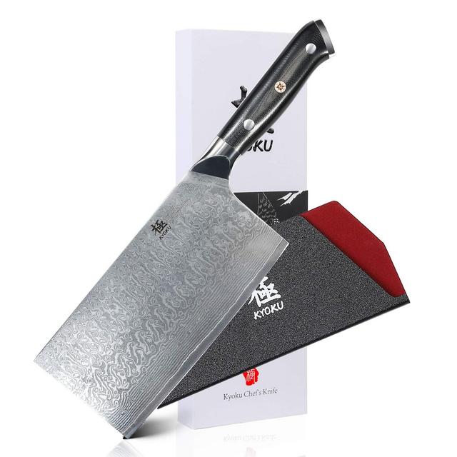 KYOKU Daimyo Series - Vegetable Cleaver Knife 7 - Japanese VG10 Steel Core Forged Damascus Blade - with Sheath & Case