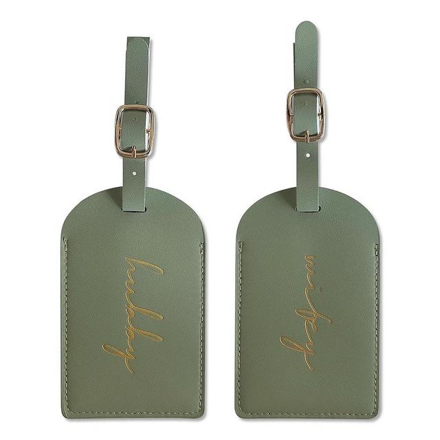 Mr&Mrs Gifts Mr and Mrs Luggage Tags for Hubby and Wifey Gold Foil Embossed Leather Bag Tags, Travel ID Tags with Adjustable Strap, Wedding Honeymoon Essentials Gift for Bride and Groom(HW Sage Green)