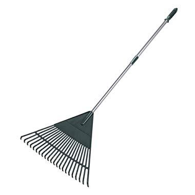 ORIENTOOLS Garden Leaf Rake, Adjustable Lightweight Steel Handle Poly Shrub Rake, Plastic Head, 22 Tines, 42 to 60 Inches (Silver Handle)
