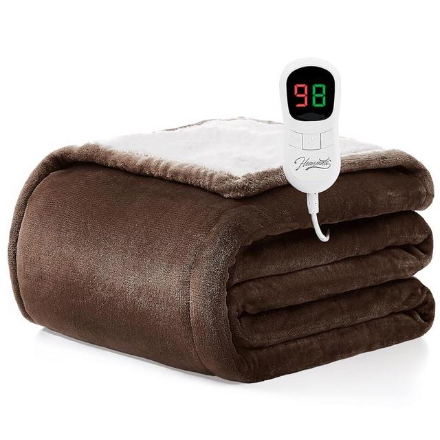 Homemate Heated Blanket Electric Throw - 50"x60" Heating Blanket Throw 1/2/4/6/8 Hours Auto-Off 10 Heat Level Over-Heat Protection Flannel Sherpa ETL Certification