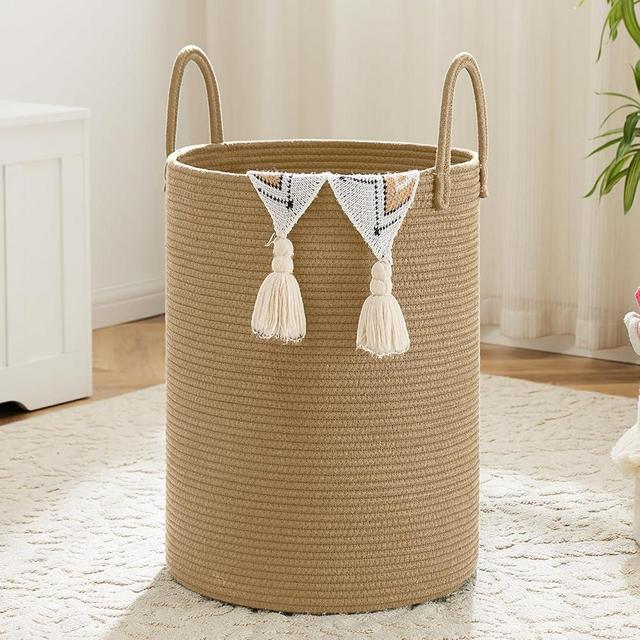 Artfeel Laundry Basket,Woven Cotton Rope Laundry Hamper,60L for Decorative Storage of Dirty Clothes,Toys and Blankets in Bathroom,Baby Room and Living Room