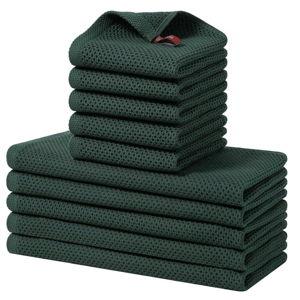 Homaxy 100% Cotton Kitchen Towels and Dishcloths Set, 12 x 12 Inches and 13 x 28 Inches, Set of 10 Bulk Kitchen Towels Set, Ultra Soft Absorbent Dish Cloths for Washing Dishes, Blackish Green
