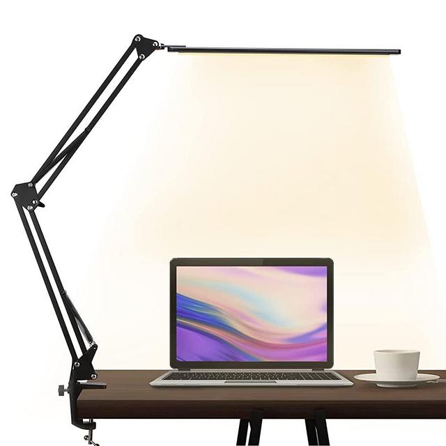 LED Desk Lamp,brightower Adjustable Swing Arm Table Lamp with Clamp,Eye-Caring Architect Desk Light,Dimmable Lamp for Home Office with USB,3 Lighting Modes with 10 Brightness Levels,12W