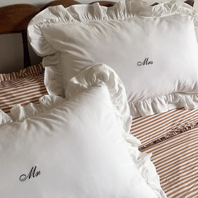 Custom luxury personalised monogrammed embroidered frill ruffle edge pillowcase - one pillowcase