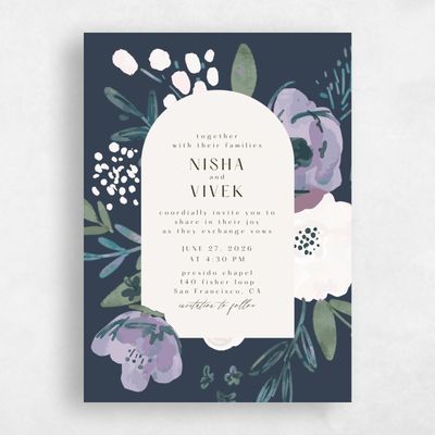 Grayed Navy, Blue Wedding Invitation - Colletta Portrait