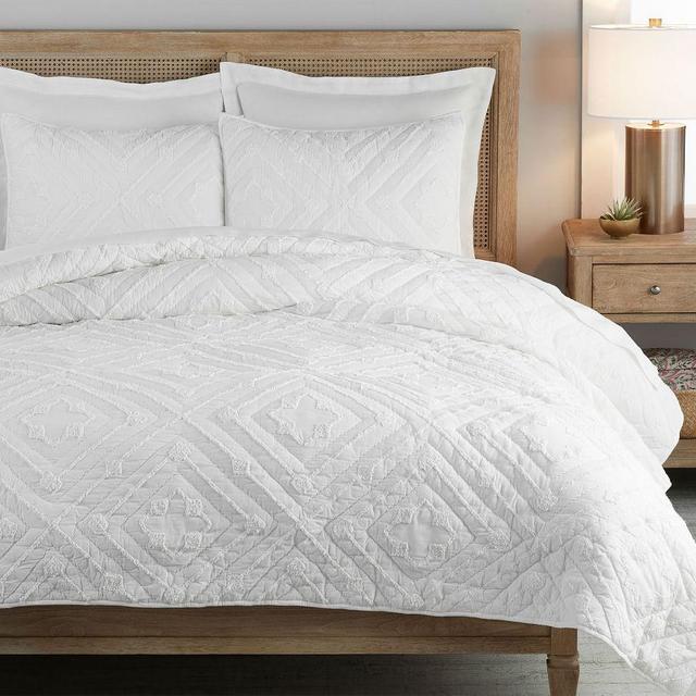 Diamond Candlewick Cotton Quilt, Full/Queen, White