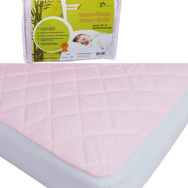 Bamboo Waterproof Crib Mattress Pad Thick ♦ Perfect Baby And Toddler Mattress Protector ♦(Baby Pink)