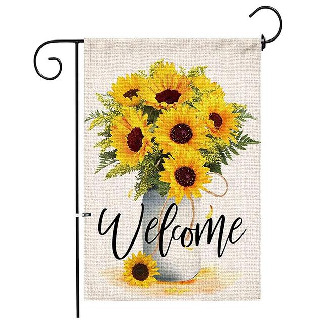 Hexagram Sunflower Arrangement Vase Welcome Garden Flag Double Sided,Burlap Summer Fall Farmhouse Outdoor Welcome Garden Decor,Small Garden Flag 12x18 Prime
