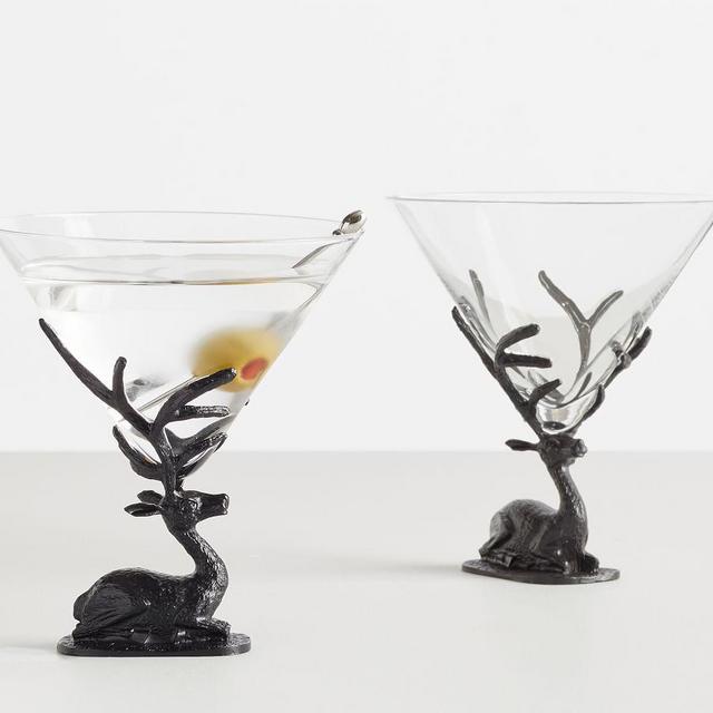 Bronze Stag Martini Glasses, Set of 2