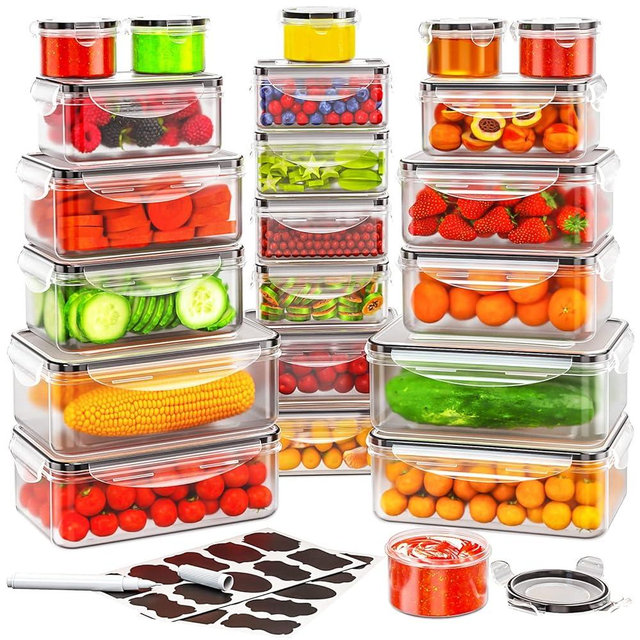 JSCARES 44 PCS Food Storage Container with Lid (22 Lids & 22 Containers) - Leakproof Meal-Prep Containers for Kitchen Storage Reusable Plastic Microwave/Dishwasher Safe with Labels & Pen