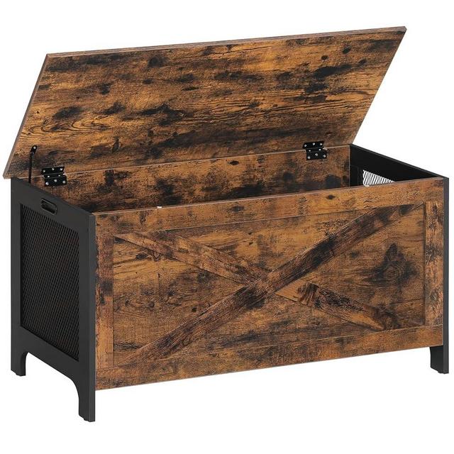 HOOBRO Storage Bench, 39.3" Storage Chest, Storage Trunk with 2 Breathable Mesh Panels, Toy Storage Cabinet, Toy Chest, for Bedroom, Living Room, Entryway, Rustic Brown and Black BF150CW01