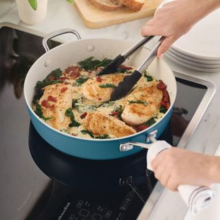 Hard Anodized Ceramic Induction Saute Pan with Lid
