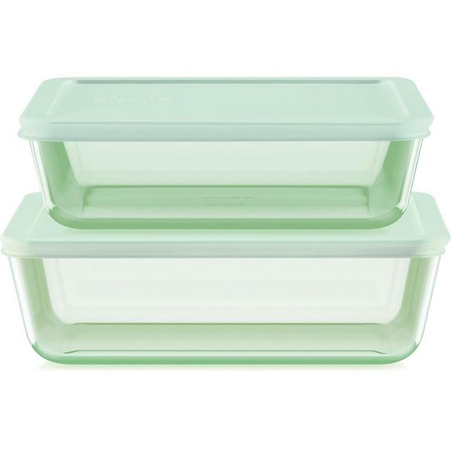 Pyrex Tinted (4-PC) Large Rectangular Food Storage Container Set, Snug Fit Non-Toxic Plastic BPA-Free Lids, Freezer Dishwasher Microwave Safe, 6 Cup & 11 Cup
