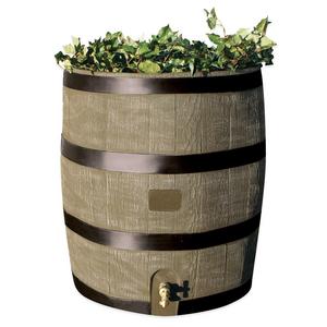 Round 35-Gallon Rain Barrel with Planter in Deco